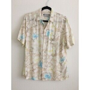 AllSaints Mens S Relaxed Fit Floral Hawaiian Camp Shirt ECOVERO  Beige Blue